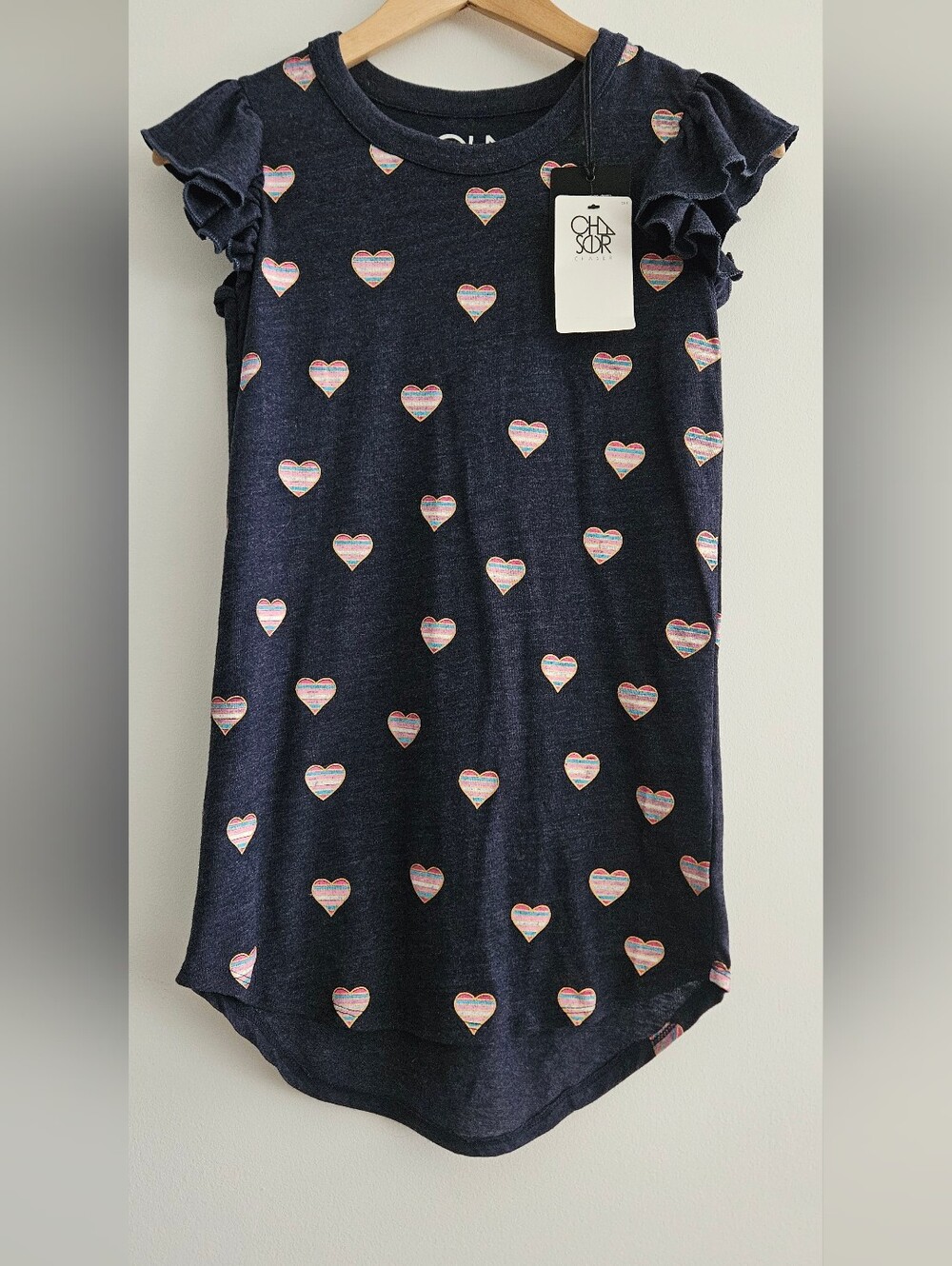 Chaser Girls Beach Hearts Ruffle Sleeve Dress Size 8 NWT